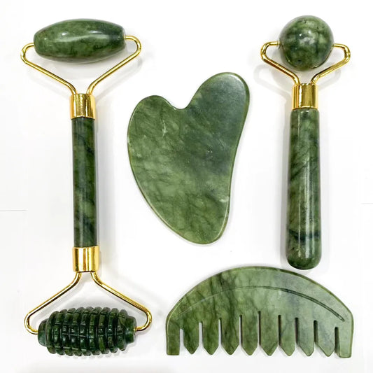 Gua Sha & Jade Roller Set. Natürliche Gesichtsmassage für Strahlende Haut.