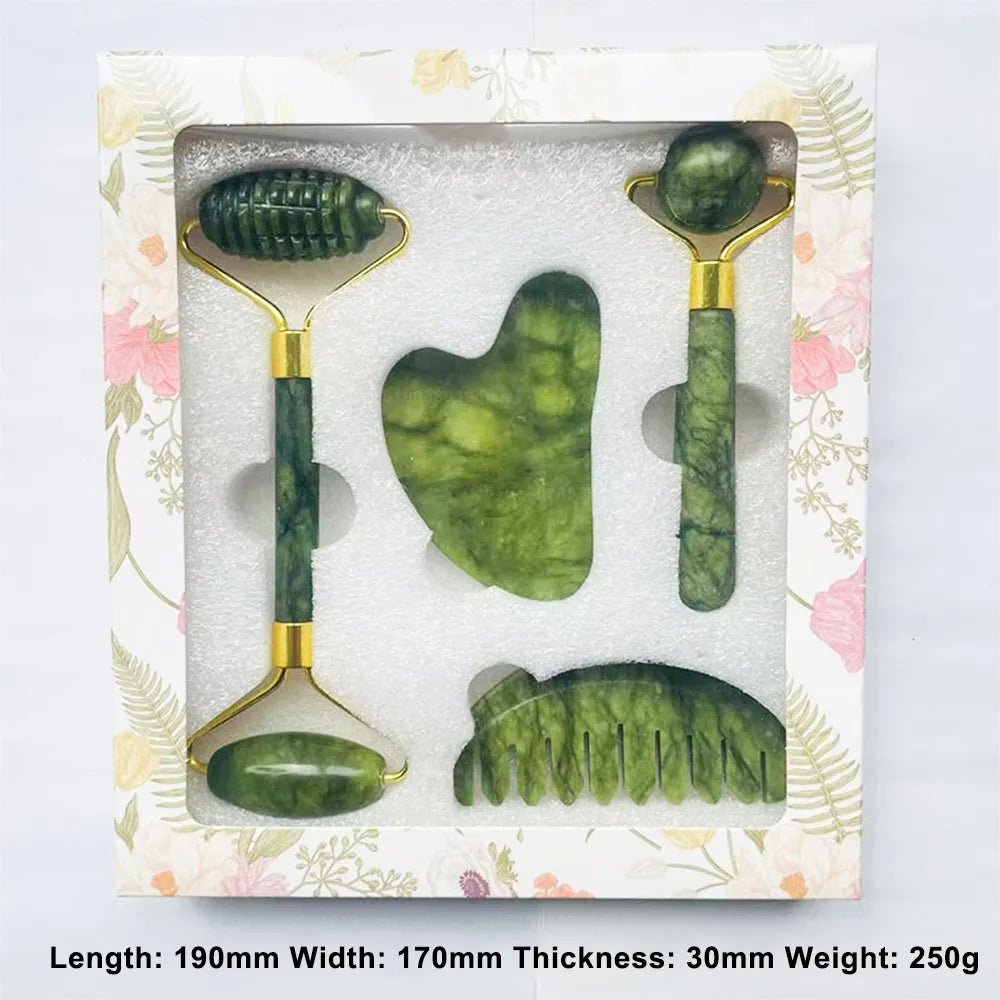 Gua Sha & Jade Roller Set. Natürliche Gesichtsmassage für Strahlende Haut.